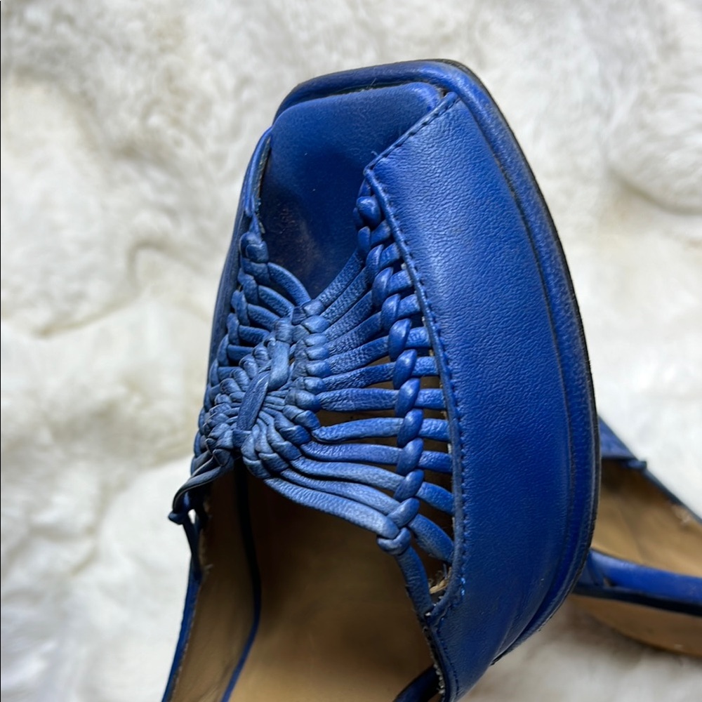 Blue Woven Slip-On Heels